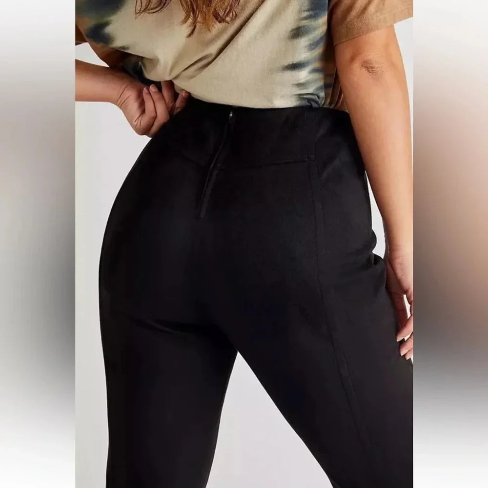 NWT FREE PEOPLE CURVY Real Deal Faux Suede Flare Black Pants Size 29 Open Leg - Picture 4 of 15